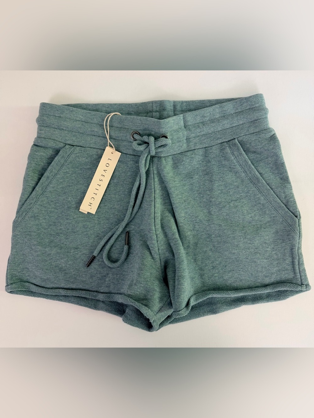 lovestitch Heathered Sage Green Drawstring Waist Comfy Lounge Shorts Small NWT
